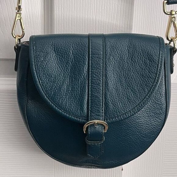 Ora Delphine Small Saddle Bag Emerald Green Pebbled Leather Guitar Strap Crossbo - Picture 3 of 12